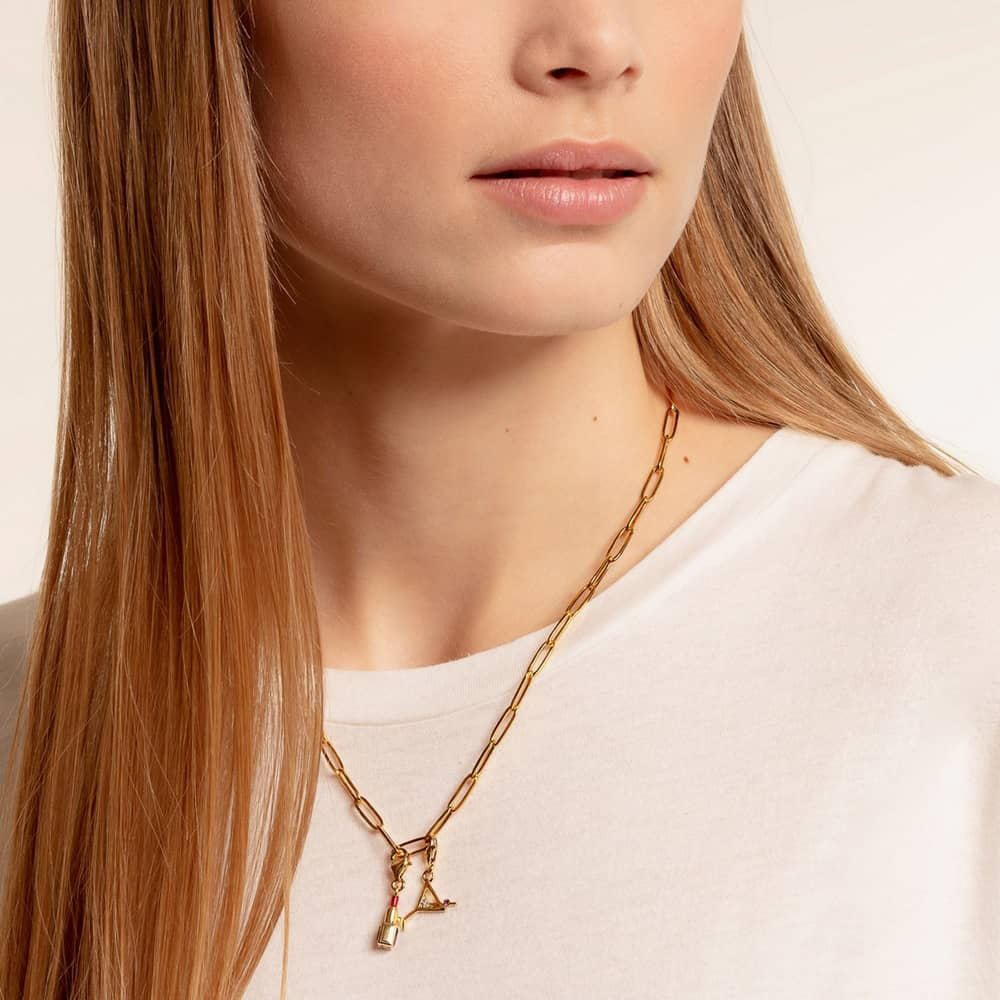 THOMAS SABO Gold Plated Cubic Zirconia Cocktail Glass Charm 1771-995-7