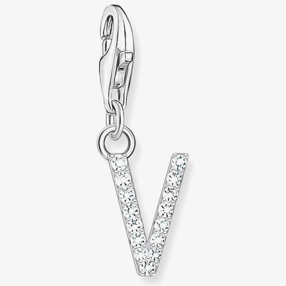Product photograph of Thomas Sabo Silver Cubic Zirconia Letter V Charm 1959-051-14 from The Jewel Hut