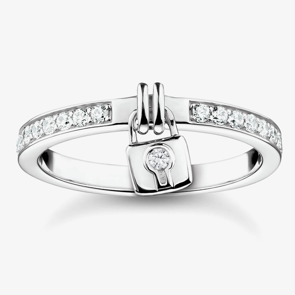 Product photograph of Thomas Sabo Silver Amp Cubic Zirconia Padlock Charm Ring Tr2371-051-14 54 from The Jewel Hut