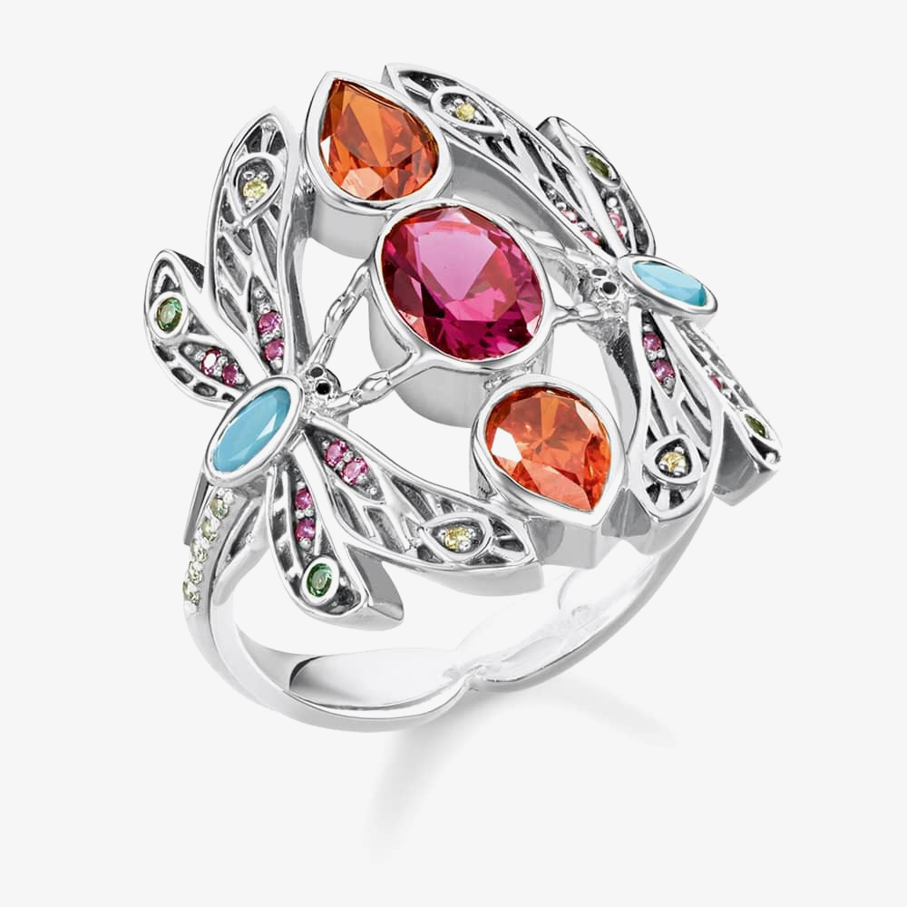Product photograph of Thomas Sabo Sterling Silver Multi-stone Dragonfly Ring Tr2228-340-7-52 from The Jewel Hut
