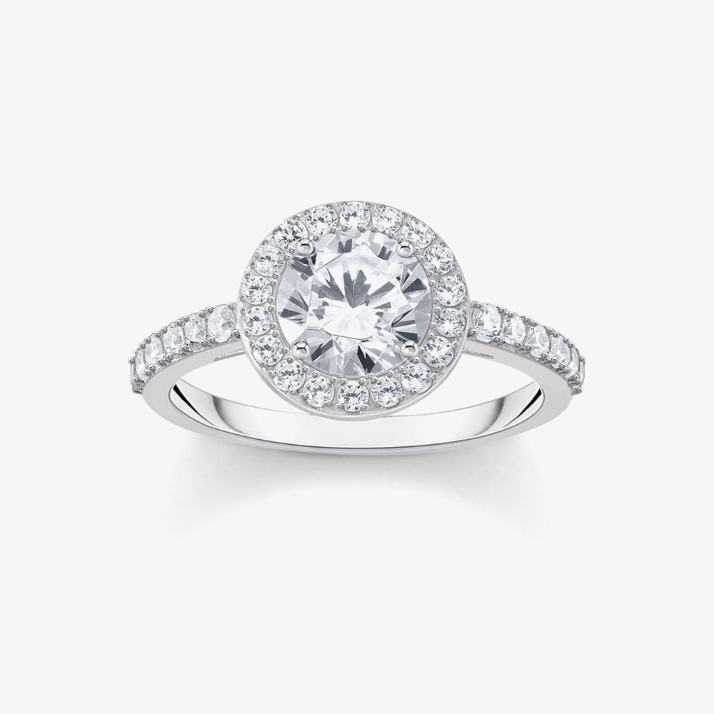 Product photograph of Thomas Sabo Sterling Silver Cubic Zirconia Halo Ring Tr2475-051-14-54 from The Jewel Hut