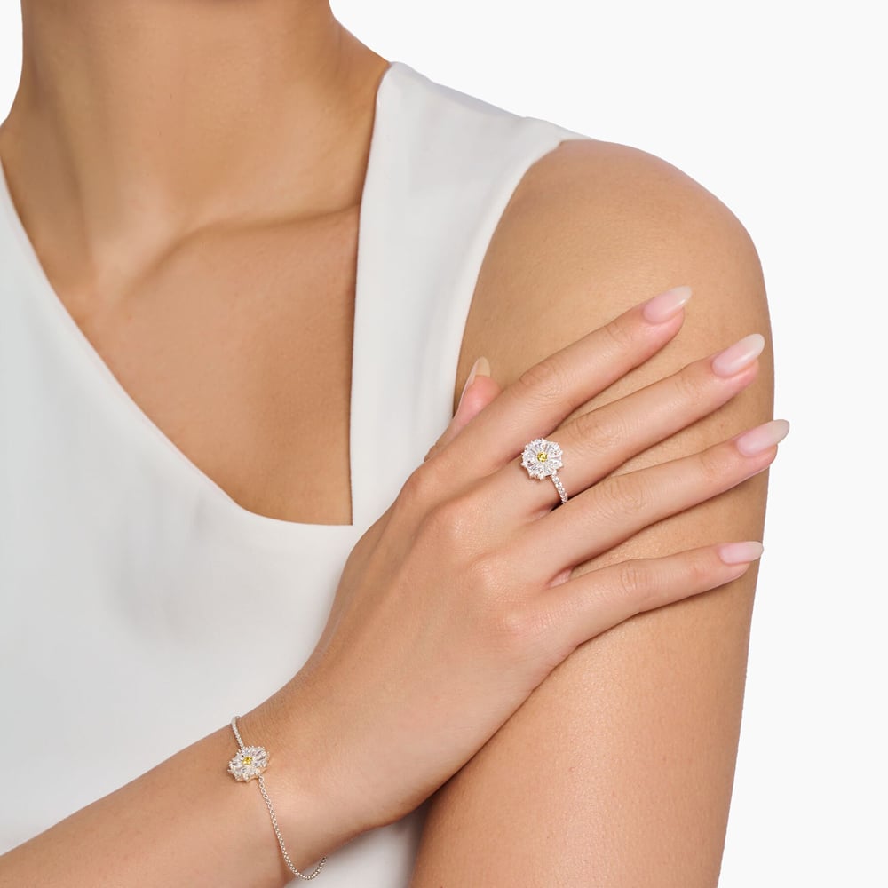 THOMAS SABO Ladies Silver Daisy Flower Cubic Zirconia Shoulder Set Ring TR2493-051-4