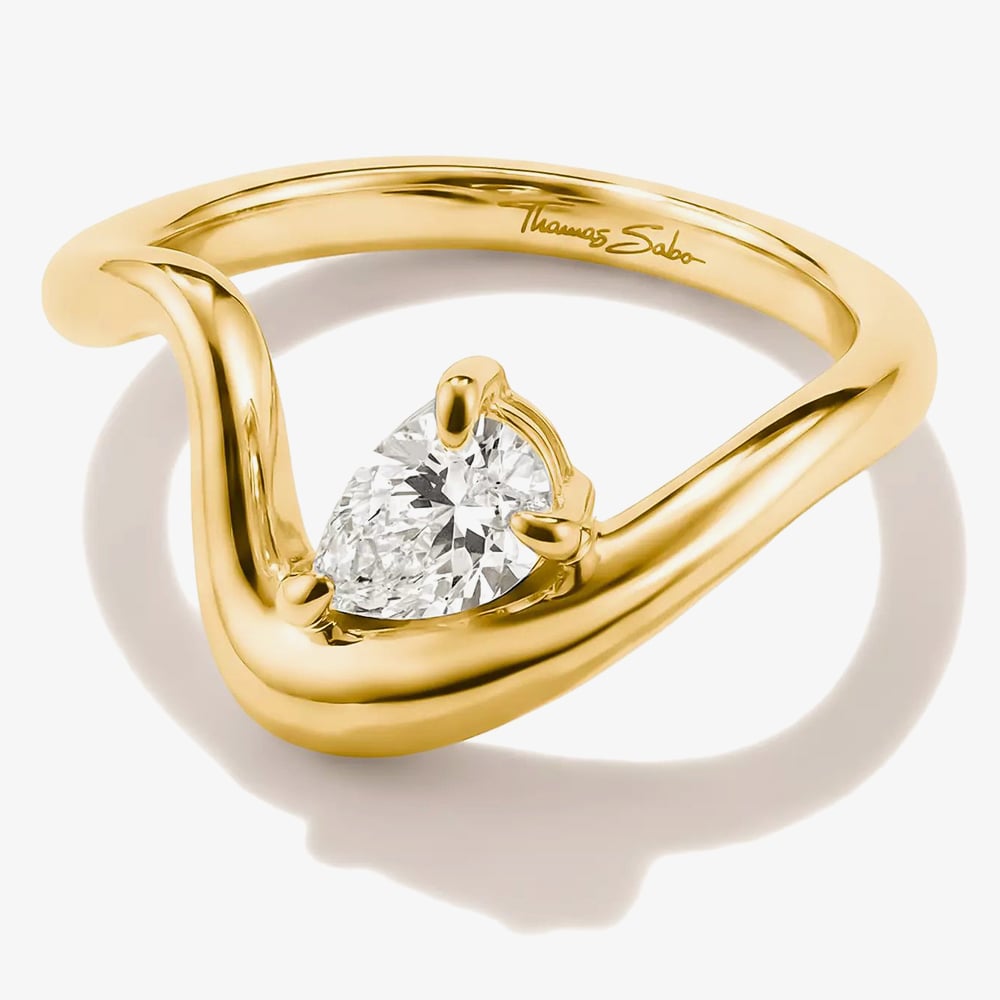 THOMAS SABO Fluid Elegance 18ct Yellow Gold Plated Cubic Zirconia Wave Ring TR2543-M01-14