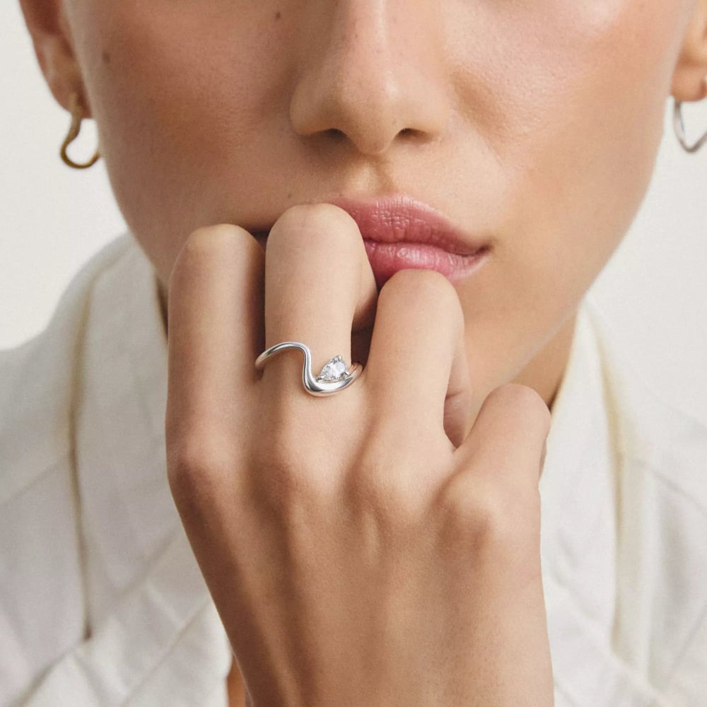 THOMAS SABO Fluid Elegance Sterling Silver Cubic Zirconia Wave Ring TR2543-051-14