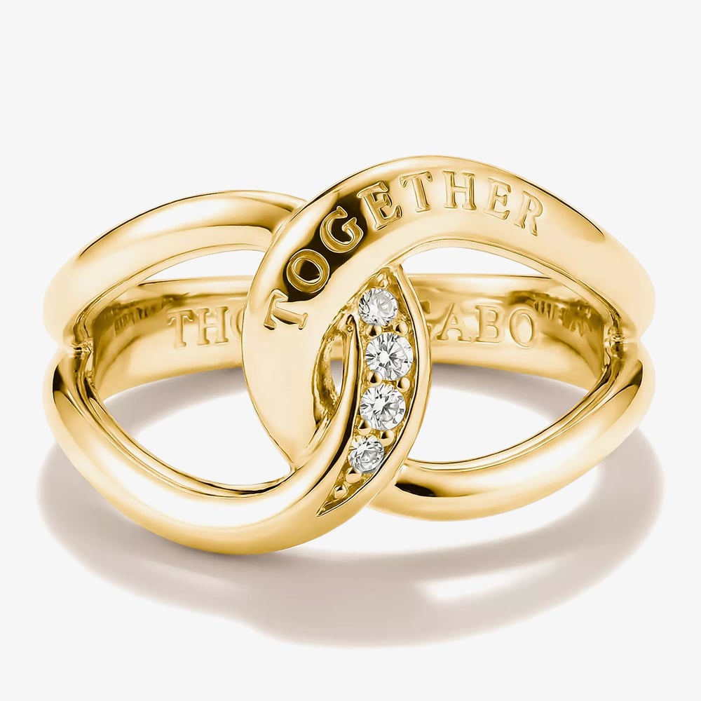 THOMAS SABO Together 18ct Yellow Gold Plated Cubic Zirconia Intertwined Ring TR2547-M01-14
