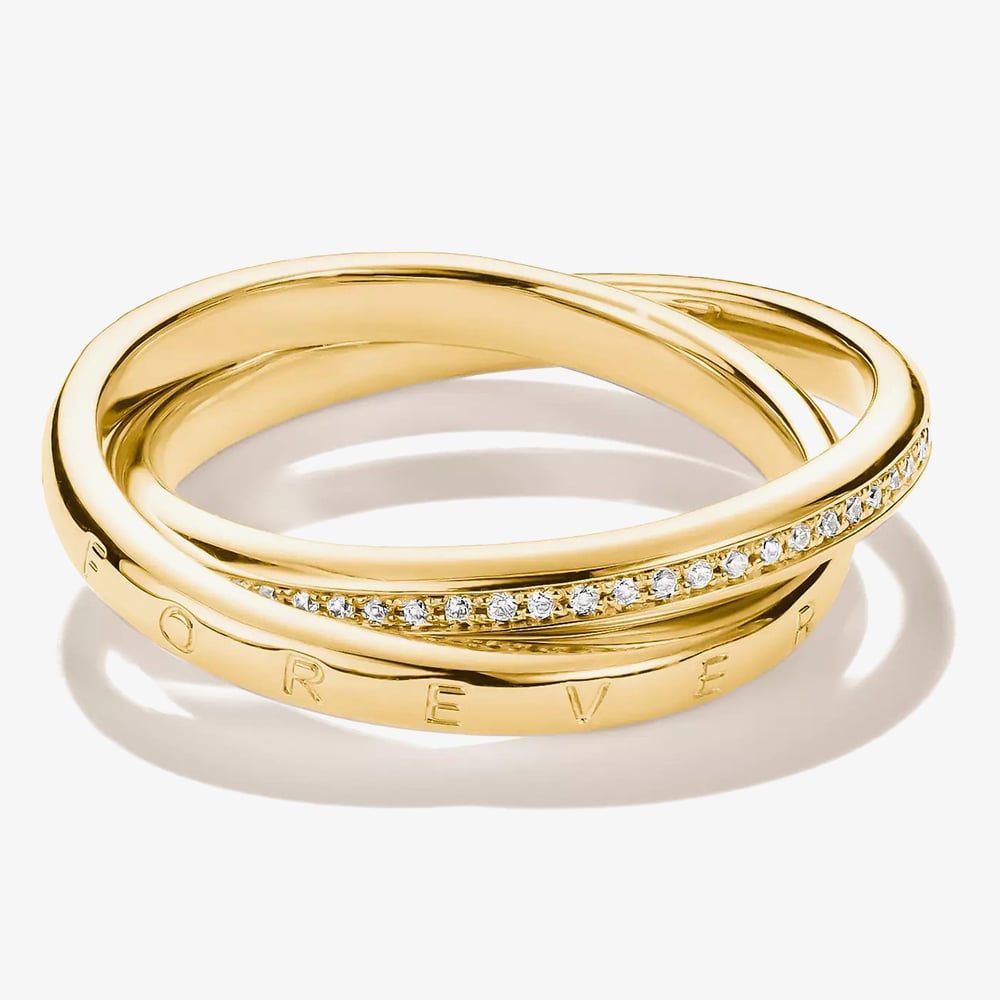 THOMAS SABO Together 18ct Yellow Gold Plated Cubic Zirconia Crossover Ring TR2548-M01-14
