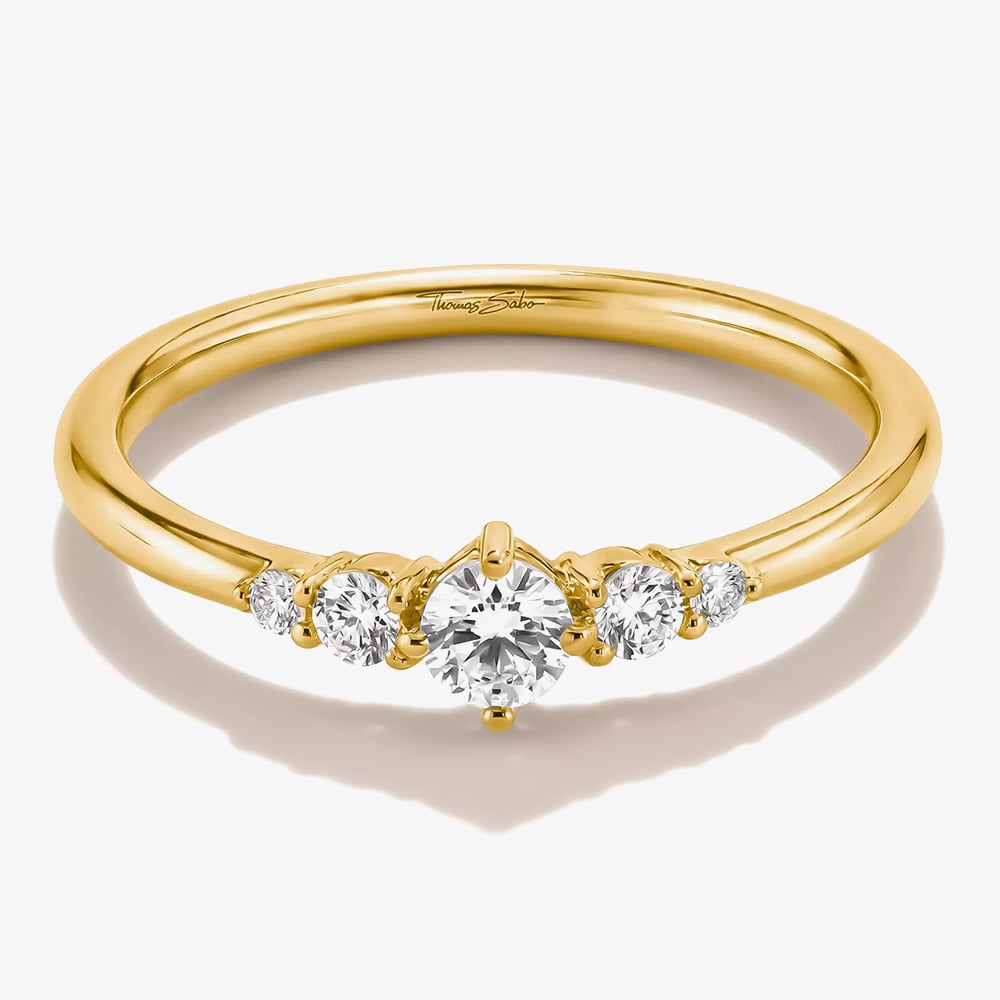 THOMAS SABO Classics 18ct Yellow Gold Plated Cubic Zirconia Five Stone Ring TR2324-M01-14