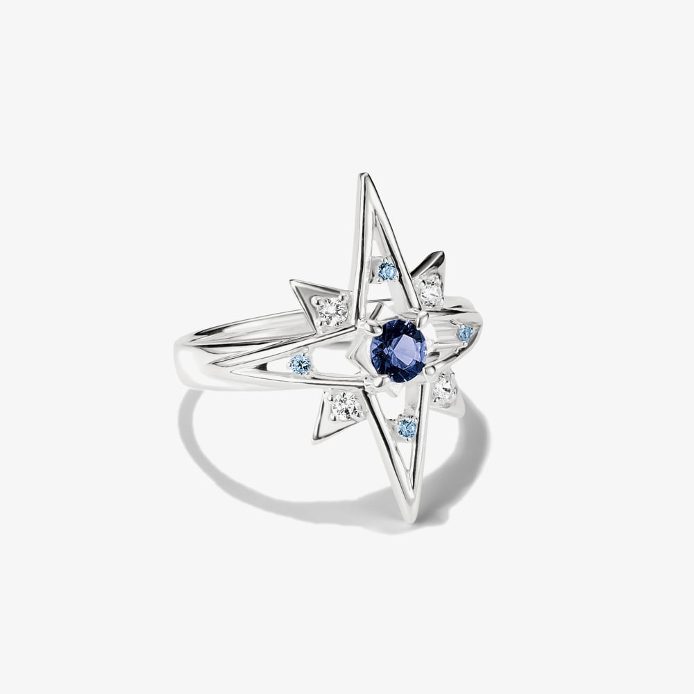 THOMAS SABO Sterling Silver & Blue Crystal Star Ring TR2550-166-1