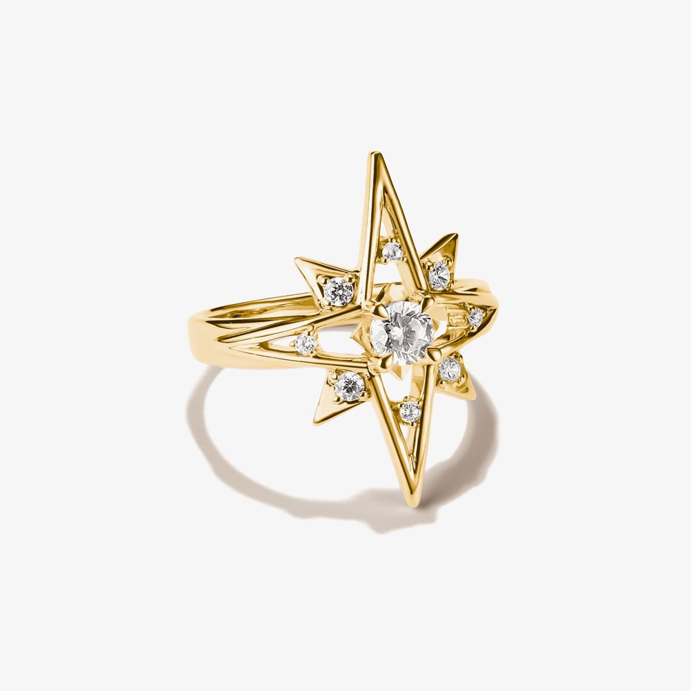 THOMAS SABO 18ct Yellow Gold Plated Cubic Zirconia Star Ring TR2550-M01-14