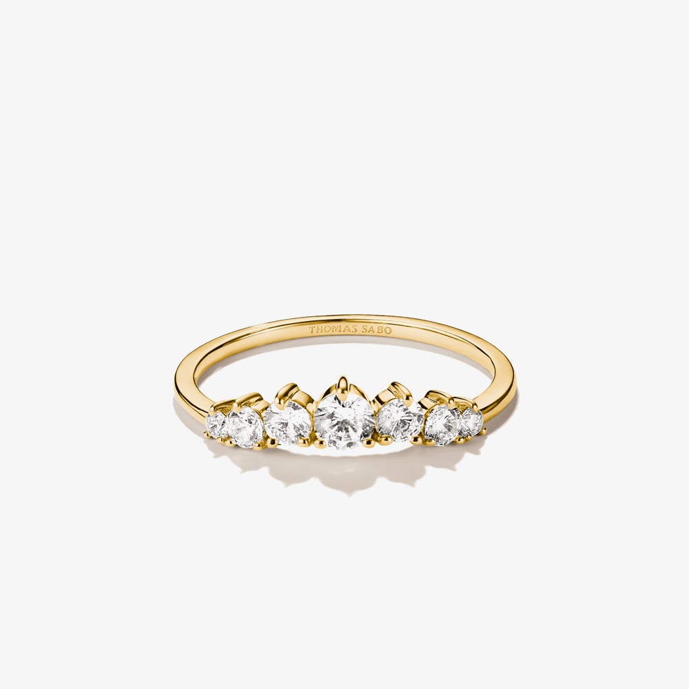 THOMAS SABO 18ct Yellow Gold Plated Cubic Zirconia Five Stone Ring TR2551-M01-14