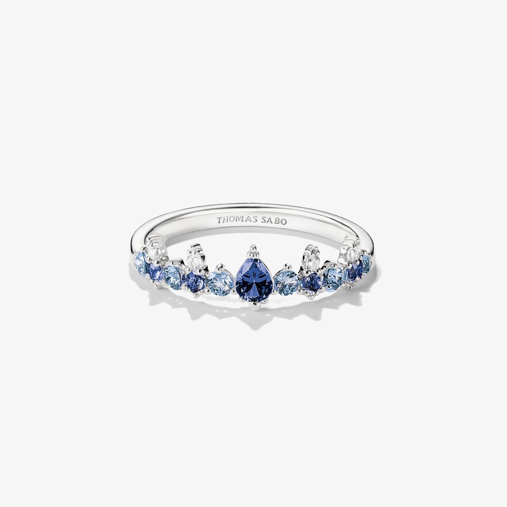 THOMAS SABO Sterling Silver & Blue Crystal Tiara Ring TR2552-166-1