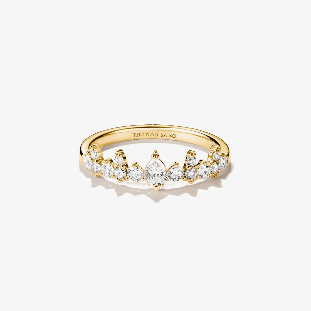 THOMAS SABO 18ct Yellow Gold Plated Cubic Zirconia Tiara Ring TR2552-M01-14