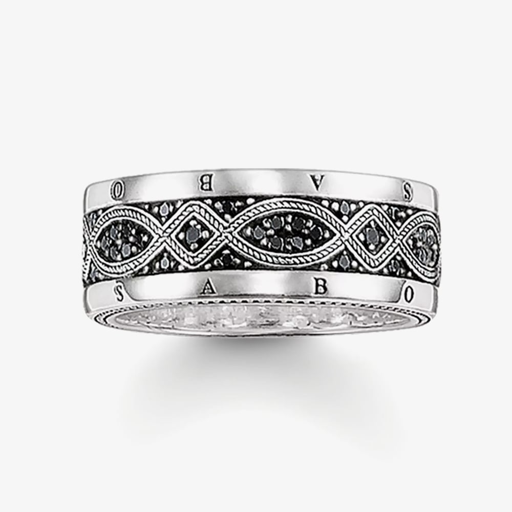 THOMAS SABO Sterling Silver Black Cubic Zirconia Love Knot Band Ring TR2006-051-11-62