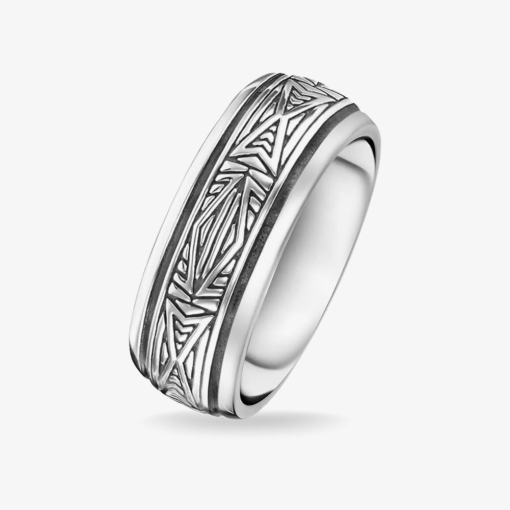 THOMAS SABO Blackened Sterling Silver Geometric Patterned Band Ring TR2277-637-21