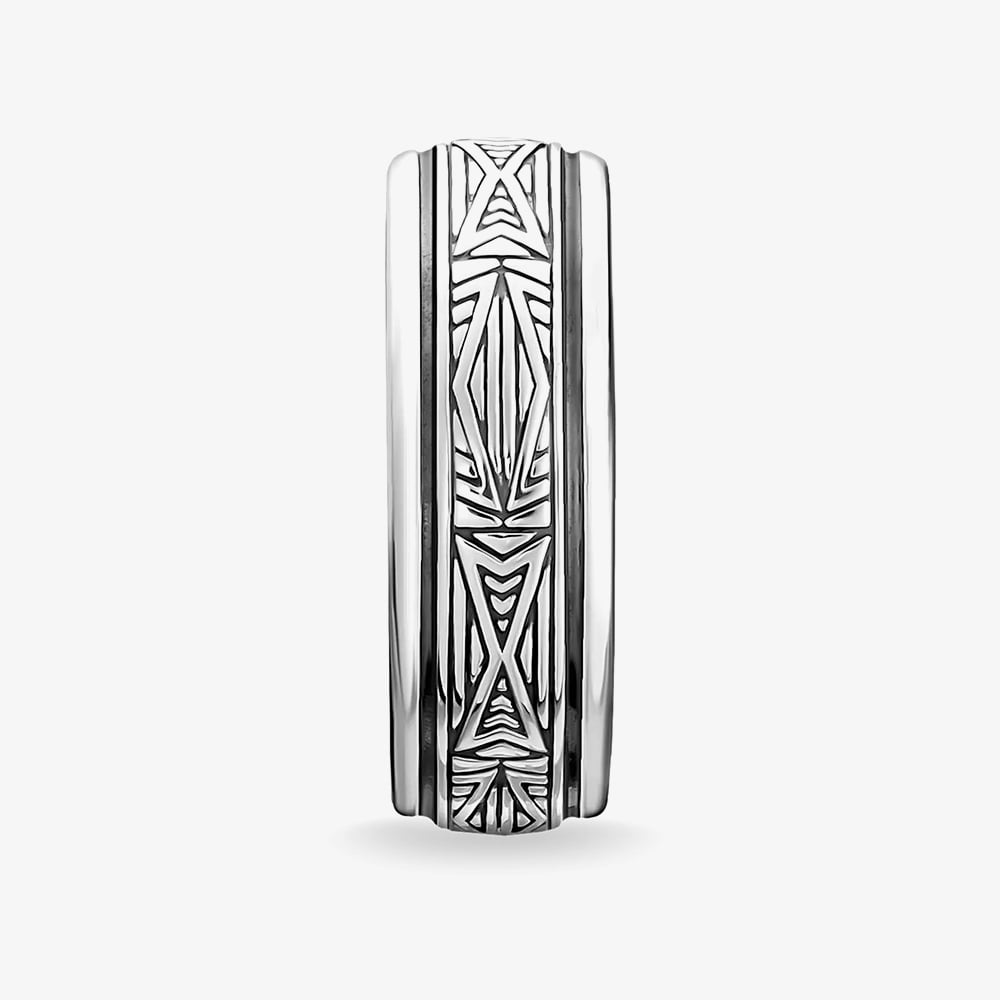 THOMAS SABO Blackened Sterling Silver Geometric Patterned Band Ring TR2277-637-21