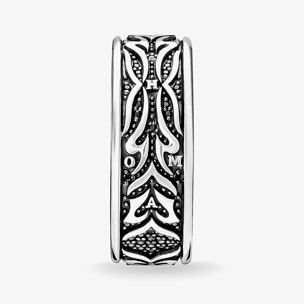THOMAS SABO Blackened Sterling Silver Black Cubic Zirconia Tiger Pattern Ring TR2291-643-11