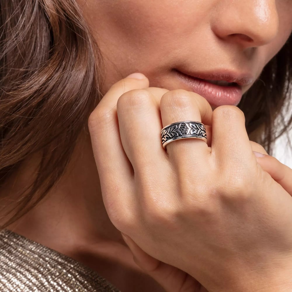 THOMAS SABO Blackened Sterling Silver Black Cubic Zirconia Tiger Pattern Ring TR2291-643-11