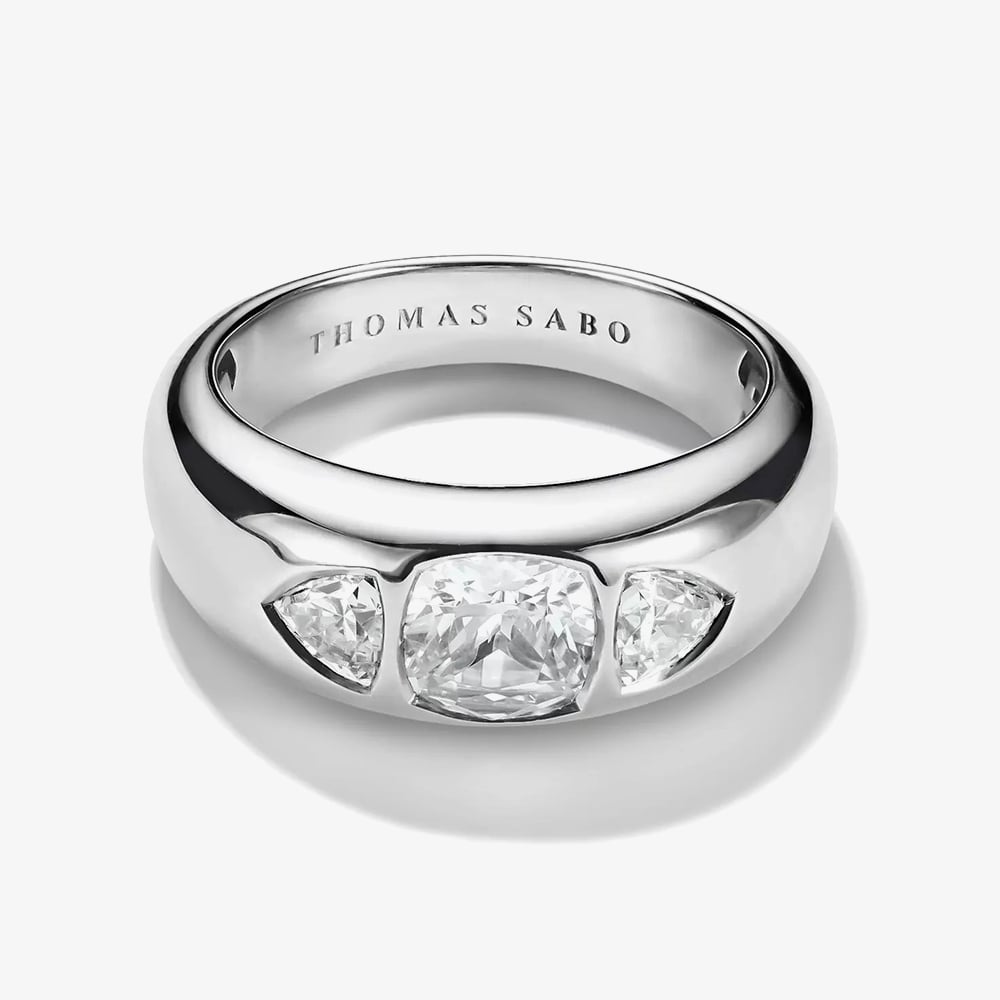 THOMAS SABO Bold Elegance Sterling Silver Multi Cut Cubic Zirconia Three Stone Ring TR2525-051-14