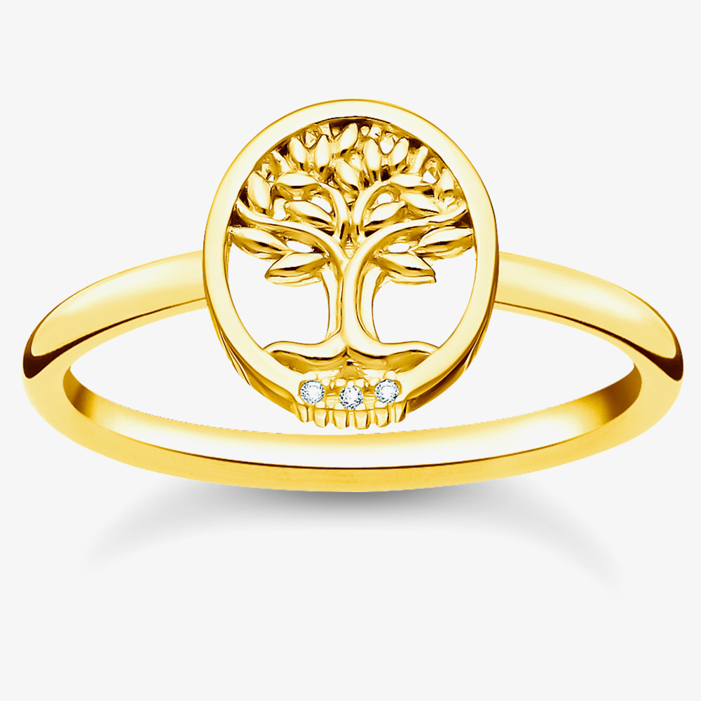 Product photograph of Thomas Sabo 18ct Gold Plated Amp Cubic Zirconia Tree Of Life Ring Tr2375-414-14-56 from The Jewel Hut