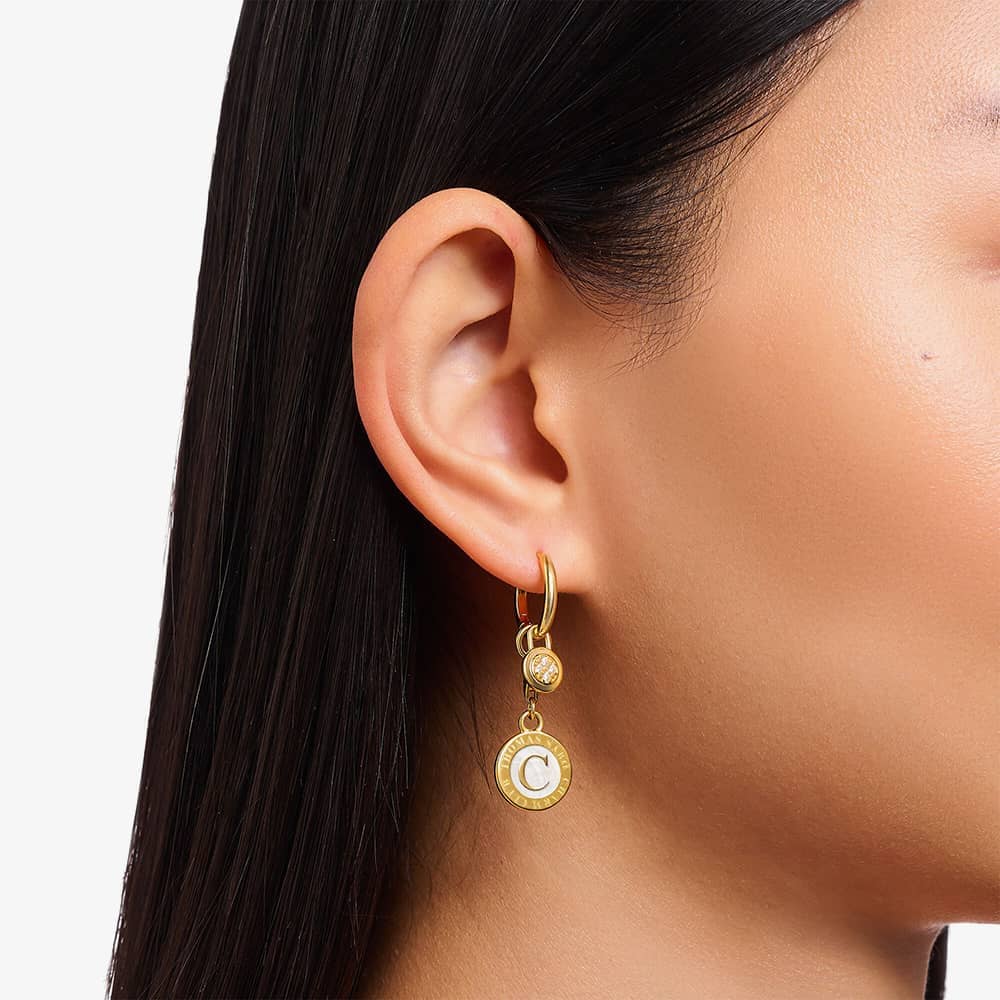 THOMAS SABO Gold Plated Single White Cubic Zirconia Drop Hoop Earrings CR720-414-39