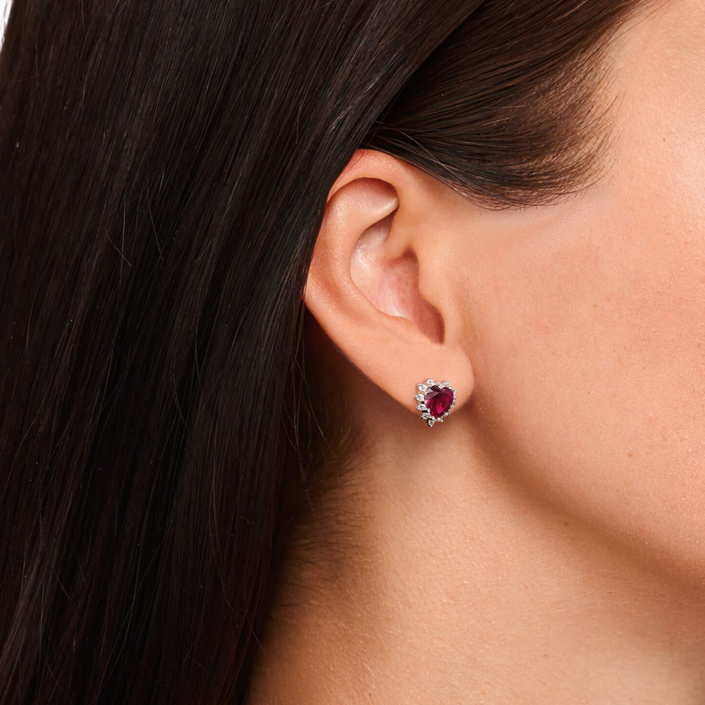 THOMAS SABO Romance Silver Ruby & Cubic Zirconia Heart Stud Earrings H2315-013-10