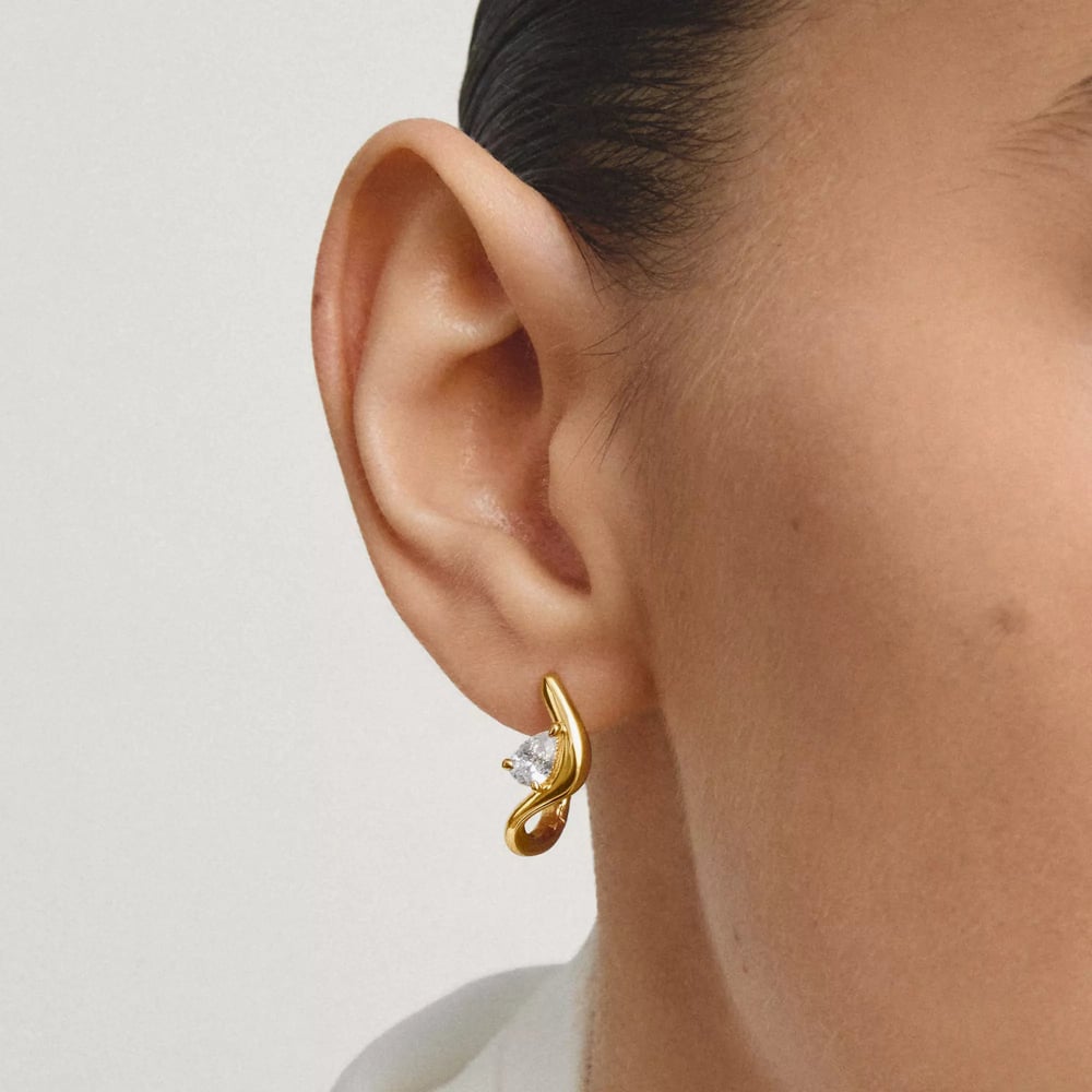 THOMAS SABO Fluid Elegance 18ct Yellow Gold Plated Cubic Zirconia Wave Earrings CR763-M01-14