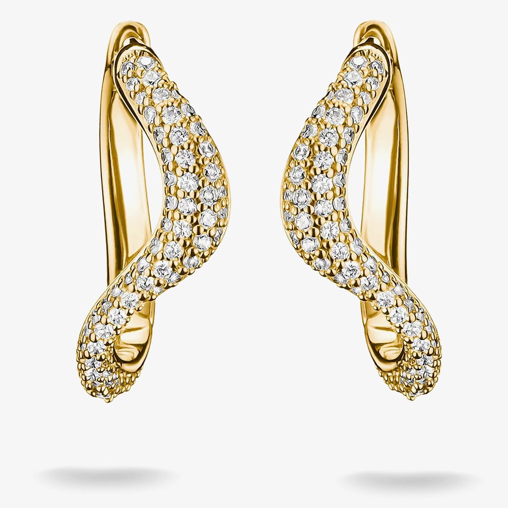 THOMAS SABO Fluid Elegance 18ct Yellow Gold Pave Cubic Zirconia Wave Earrings CR765-M01-14