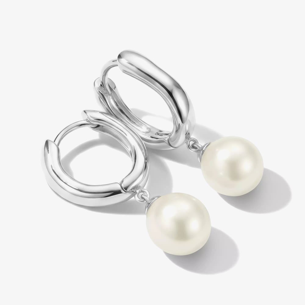 THOMAS SABO Bold Elegance Sterling Silver Freshwater Pearl Drop Hoop Earrings CR766-082-14