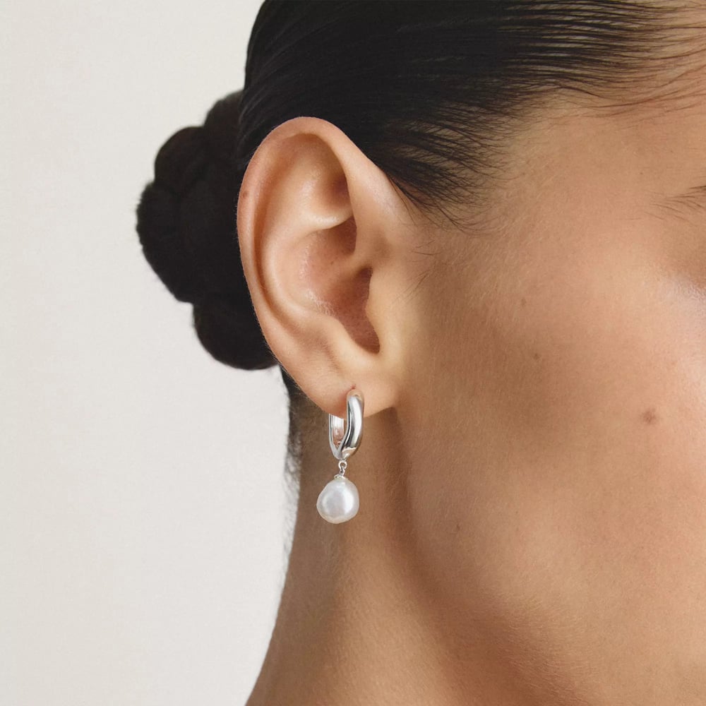 THOMAS SABO Bold Elegance Sterling Silver Freshwater Pearl Drop Hoop Earrings CR766-082-14