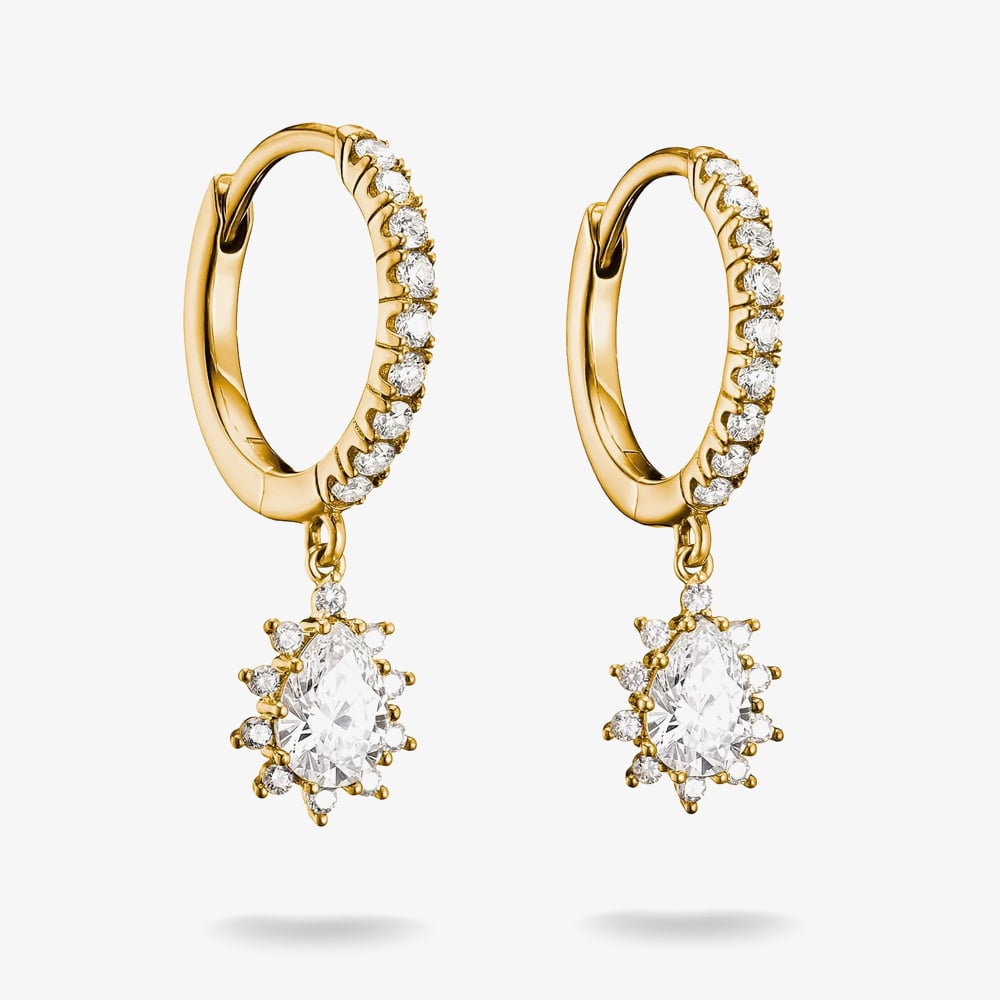 THOMAS SABO Classics 18ct Yellow Gold Plated Cubic Zirconia Teardrop Cluster Drop Hoop Earrings CR748-M01-14