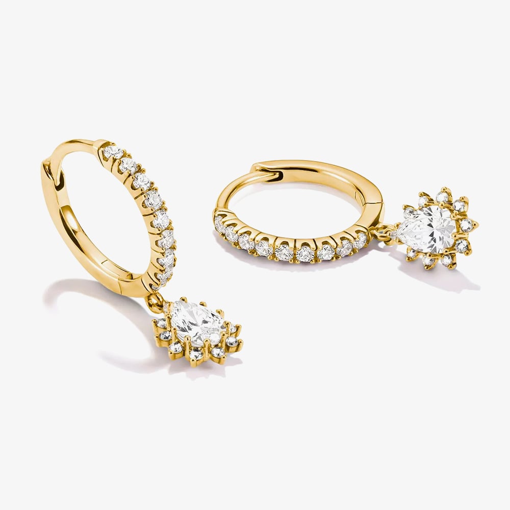 THOMAS SABO Classics 18ct Yellow Gold Plated Cubic Zirconia Teardrop Cluster Drop Hoop Earrings CR748-M01-14