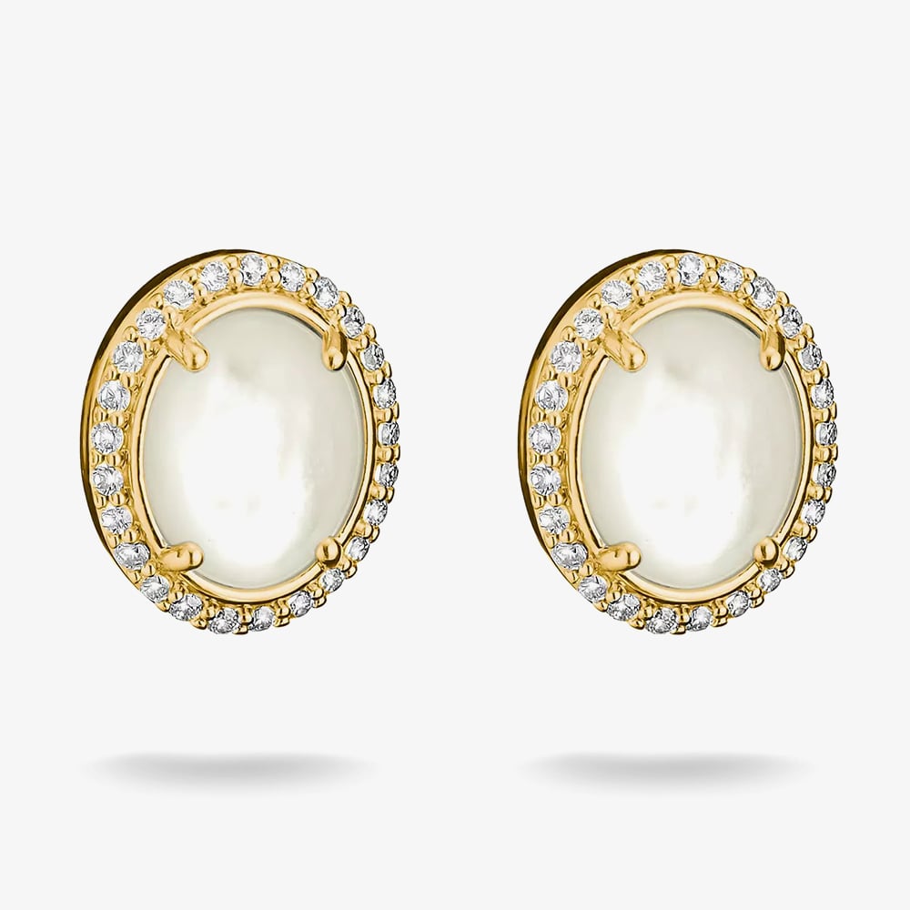THOMAS SABO Fluid Elegance 18ct Yellow Gold Plated Mother of Pearl Halo Stud Earrings H2354-M01-14