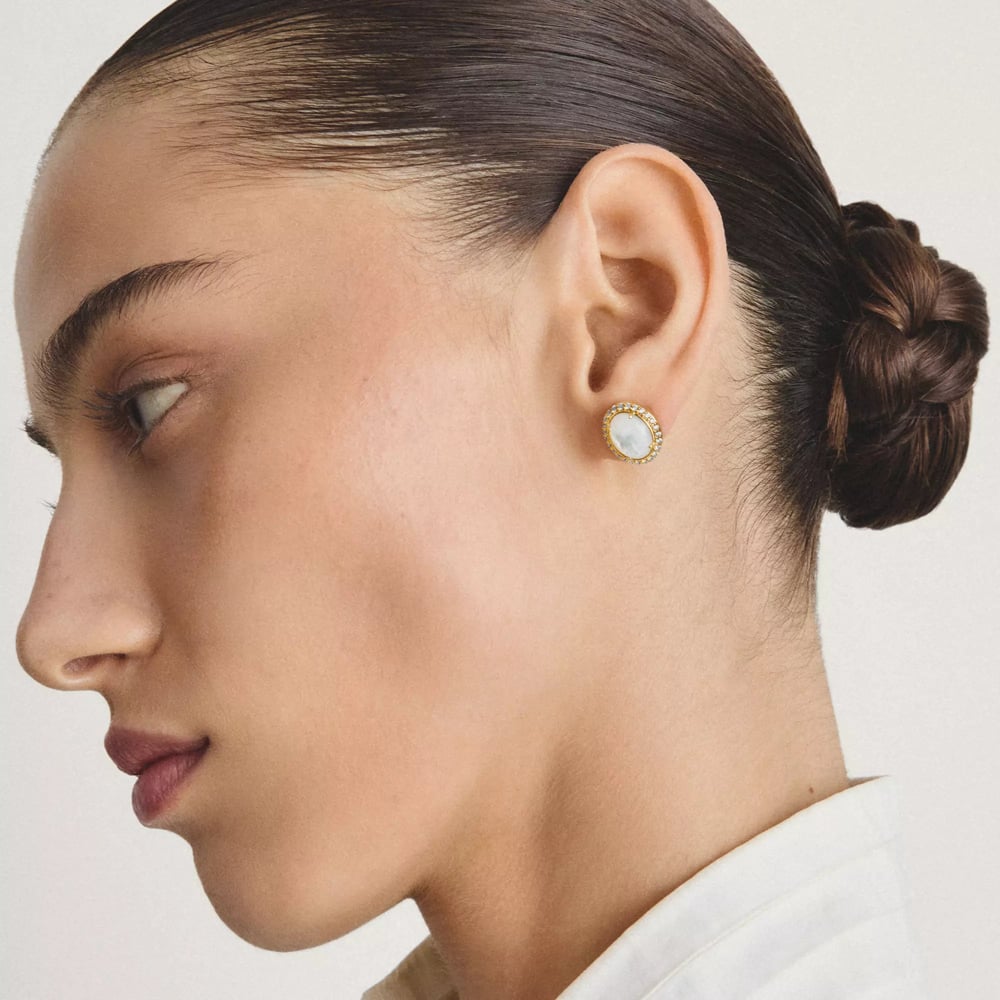 THOMAS SABO Fluid Elegance 18ct Yellow Gold Plated Mother of Pearl Halo Stud Earrings H2354-M01-14