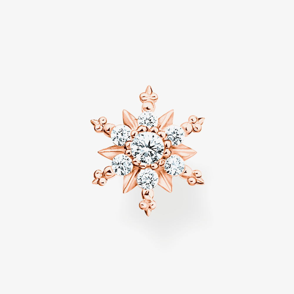 Product photograph of Thomas Sabo Rose Gold Plated Snowflake Single Stud Earring H2260-416-14 from The Jewel Hut