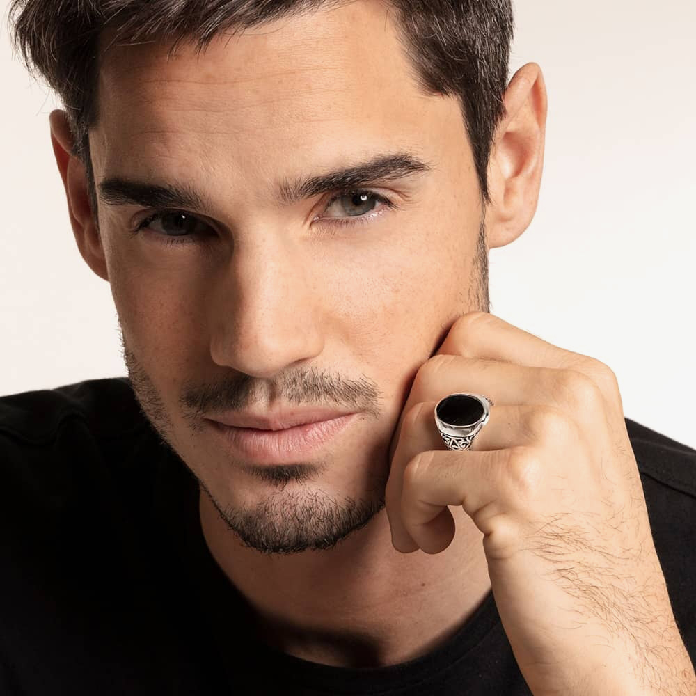 THOMAS SABO Sterling Silver Oxidized Black Onyx Signet Ring TR2242-698-11