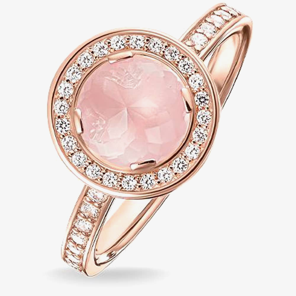 THOMAS SABO Rose Gold Plated Cubic Zirconia Quartz Round Cluster Ring TR1971-417-9