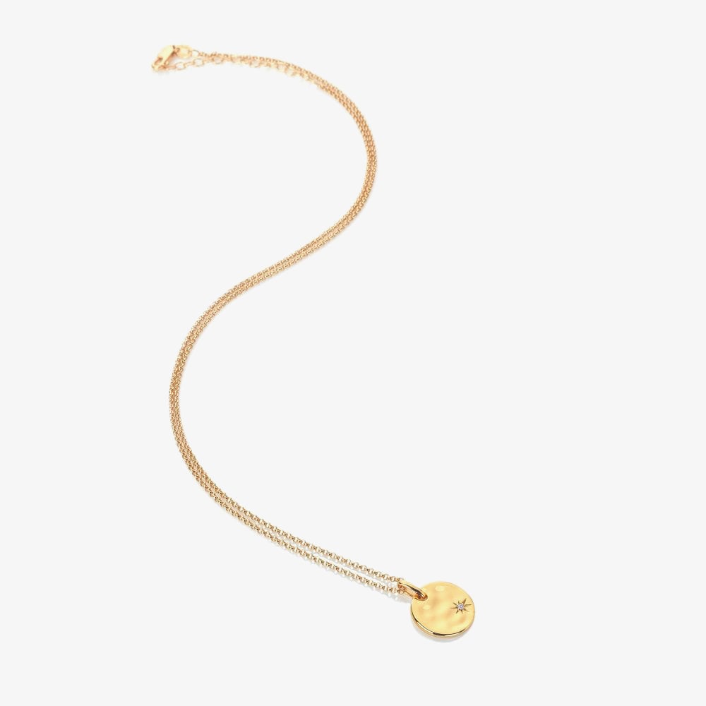 Hot Diamonds Lunar 18ct Gold Plated Diamond Hammered Pendant Necklace DP837