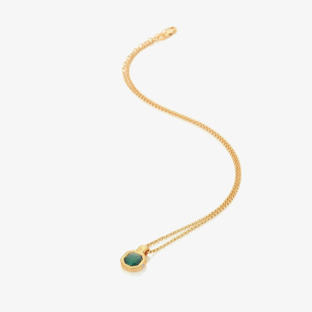 Hot Diamonds Revive 18ct Gold Plated Malachite Hexagon Pendant Necklace DP845