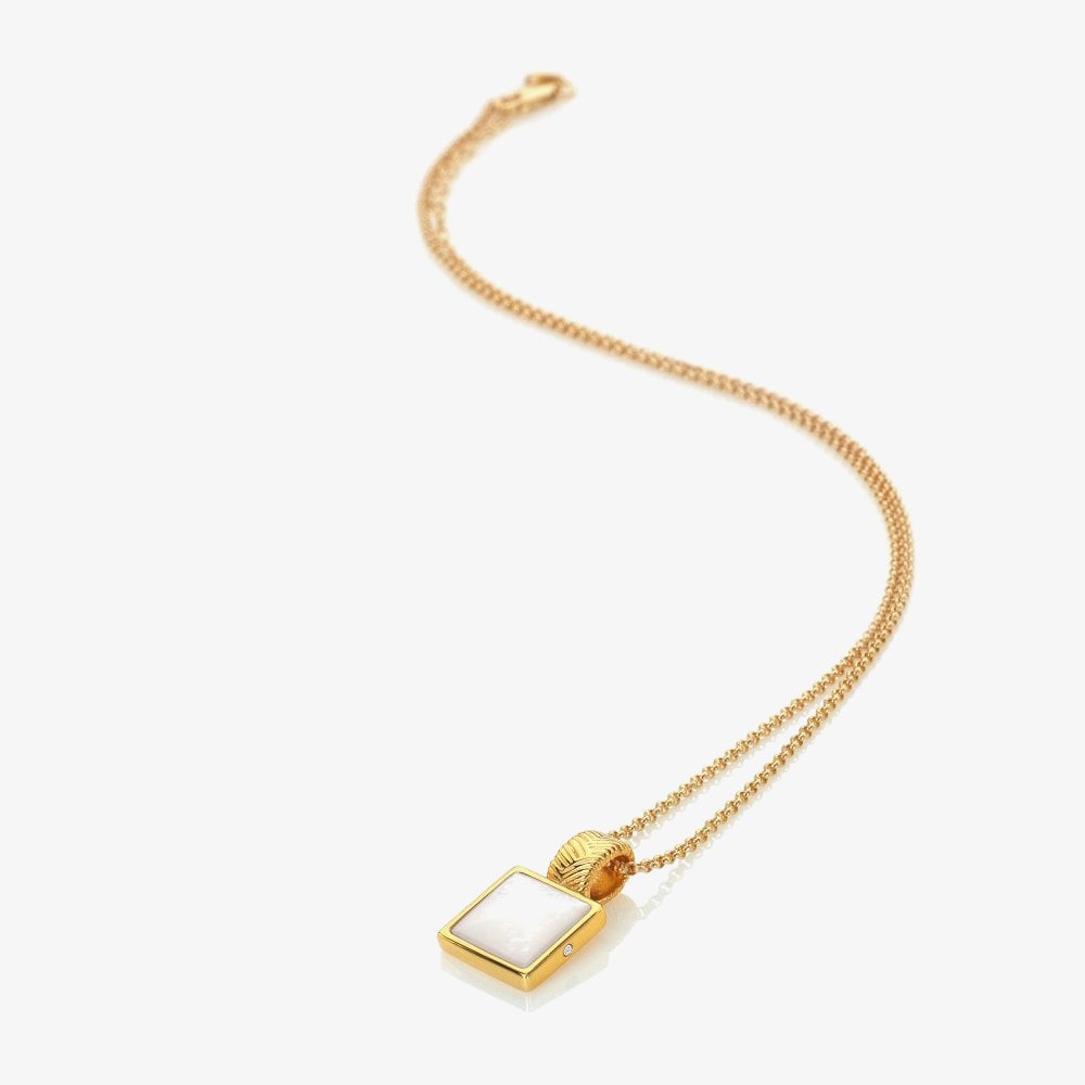 Hot Diamonds Calm 18ct Gold Plated Mother Of Pearl Diamond Square Pendant Necklace DP896