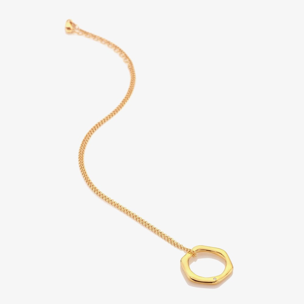 Hot Diamonds Fluid 18ct Gold Plated Diamond Hexagon Pendant Necklace DP904