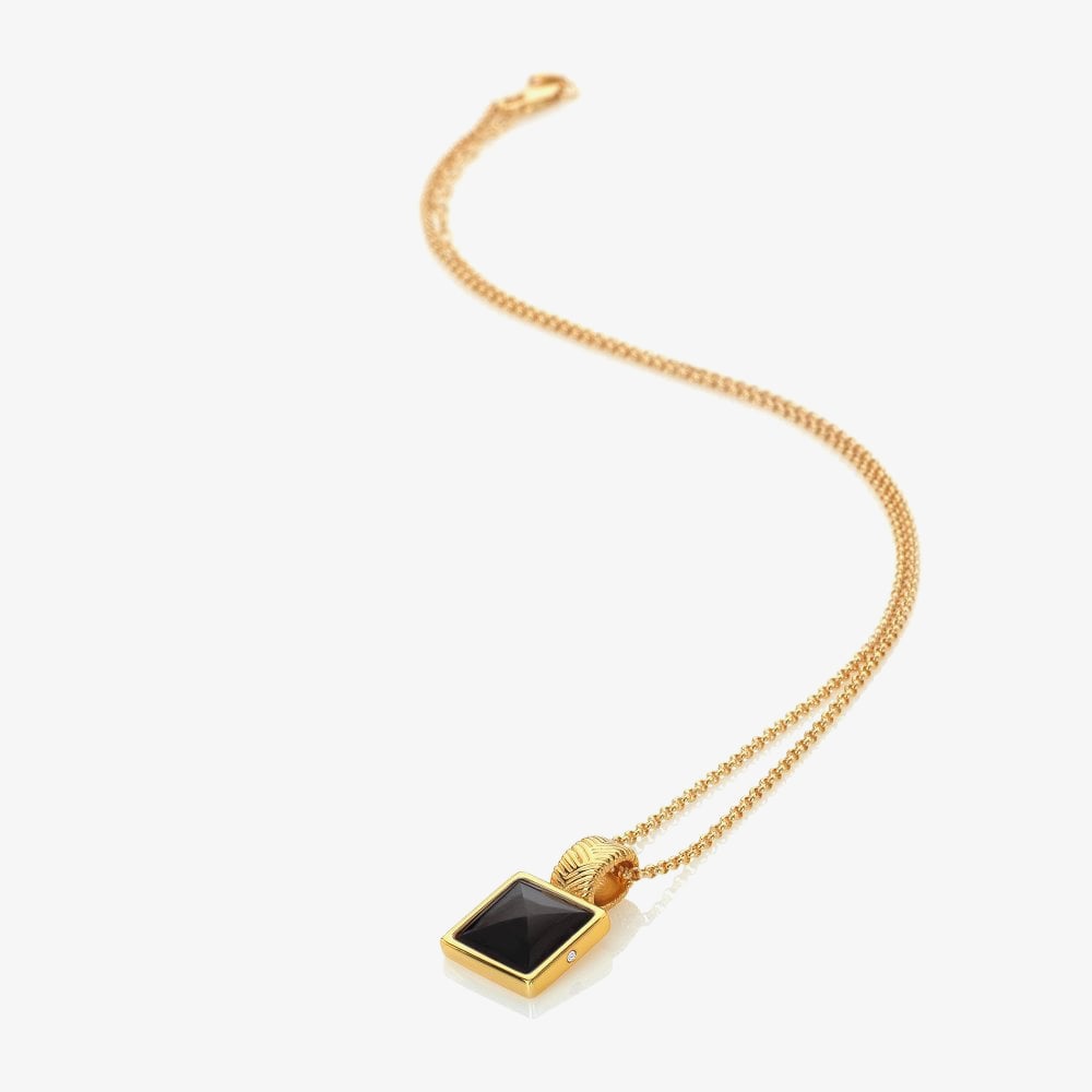 Hot Diamonds 18ct Gold Plated Black Onyx Diamond Square Pendant Necklace DP914