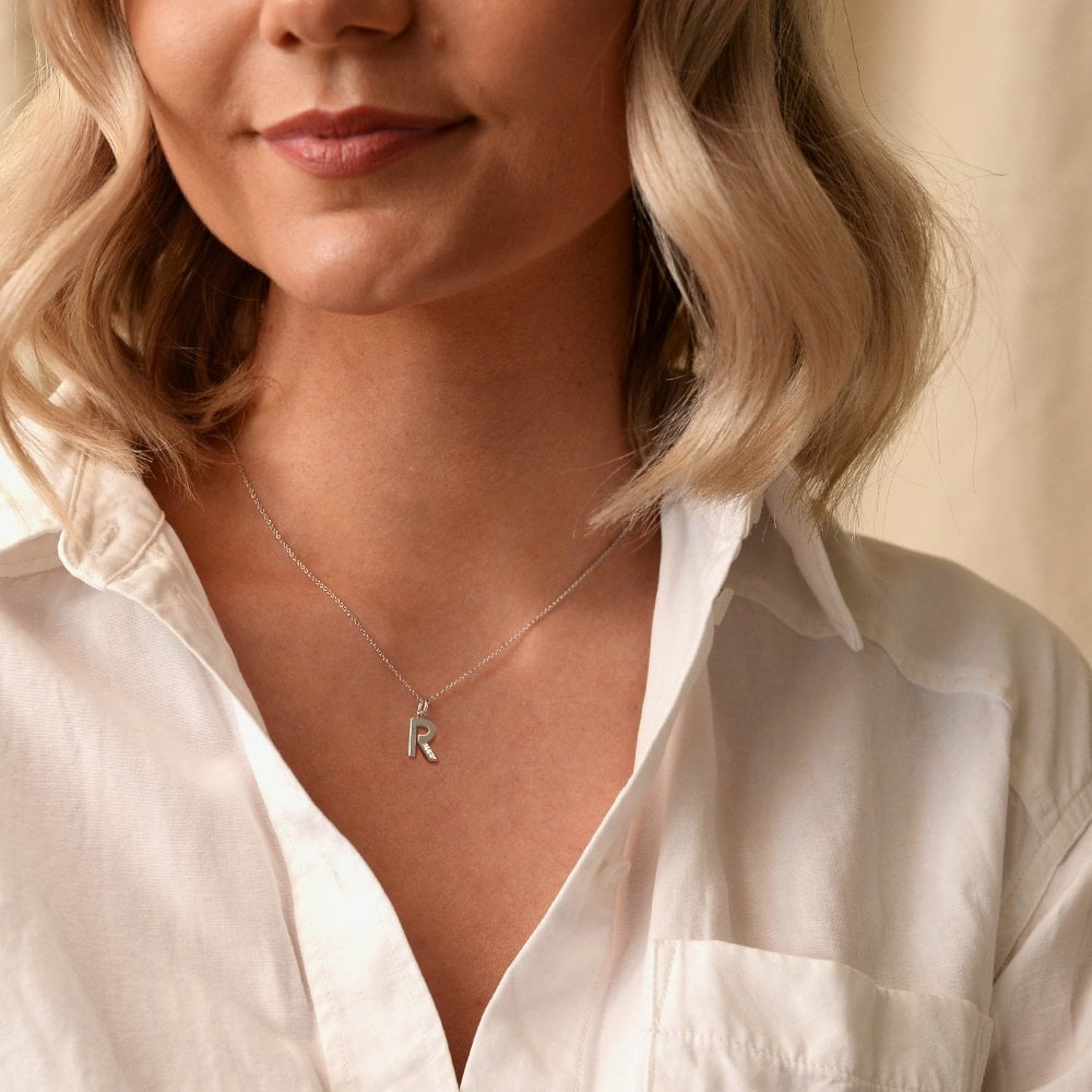 Hot Diamonds Love Letters Silver R Pendant Necklace DP418
