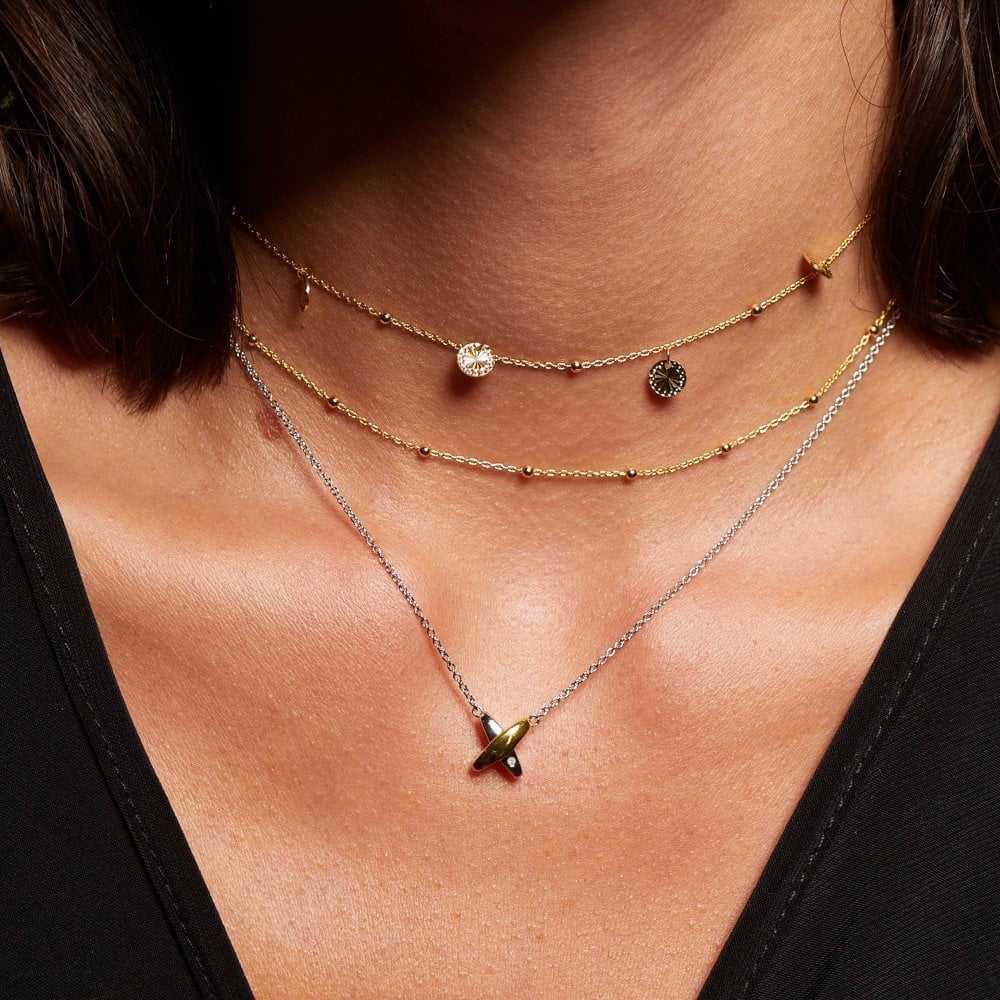 Hot Diamonds Coupled Two Tone Diamond Set Crossover Necklace DN225
