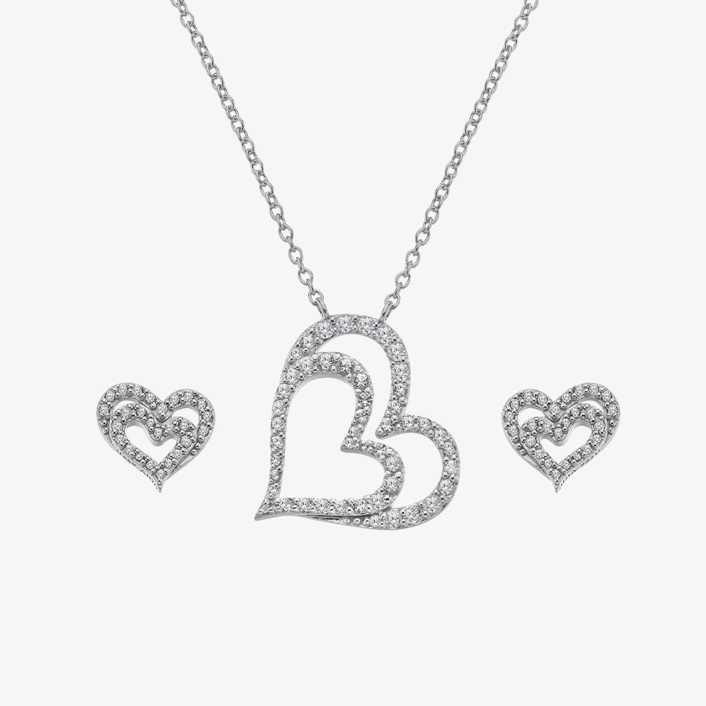 Hot Diamonds Silver Shimmer Heart Studs And Pendant Jewellery Set SS158