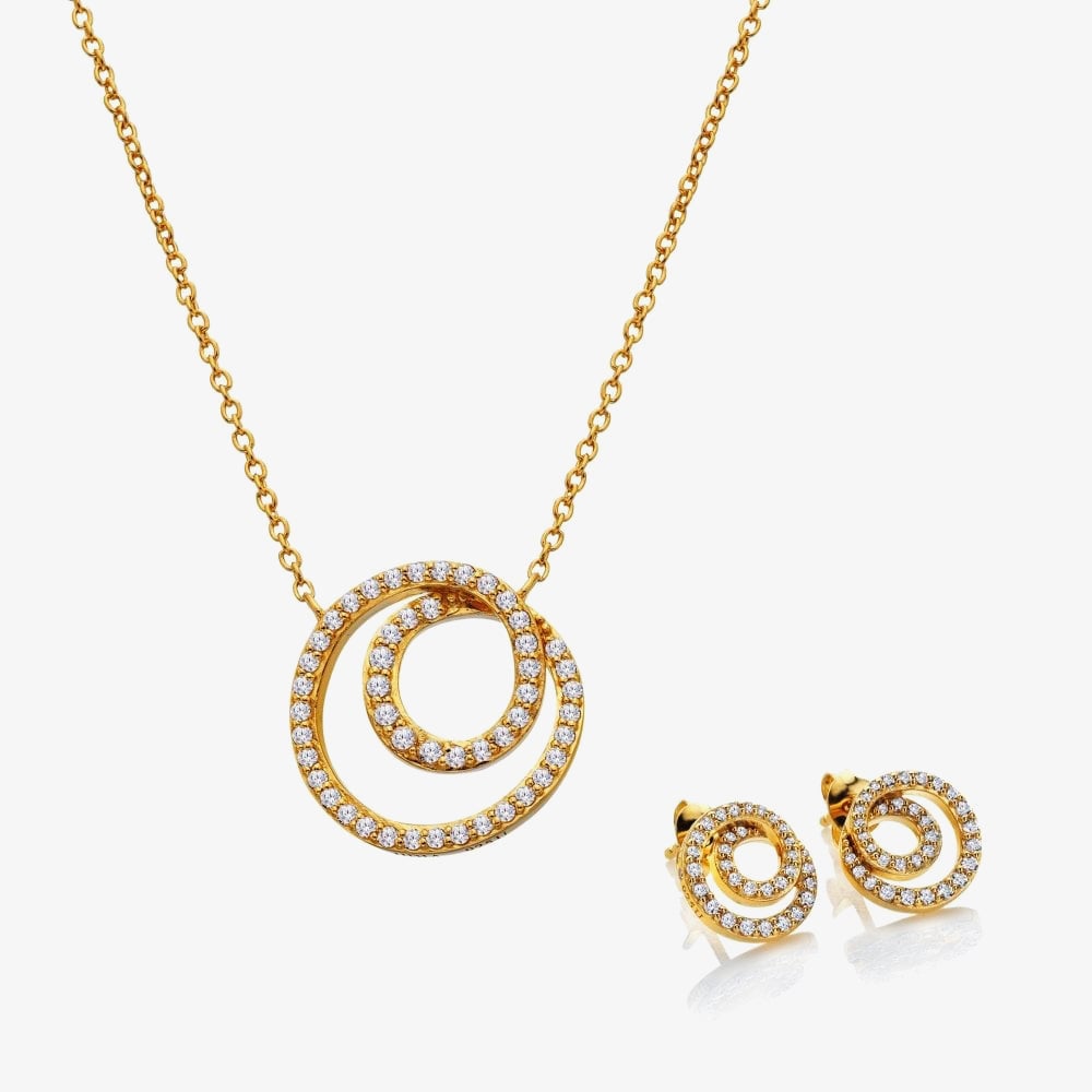 Hot Diamonds Golden Edit White Topaz Shimmer Circle Jewellery Set SS156