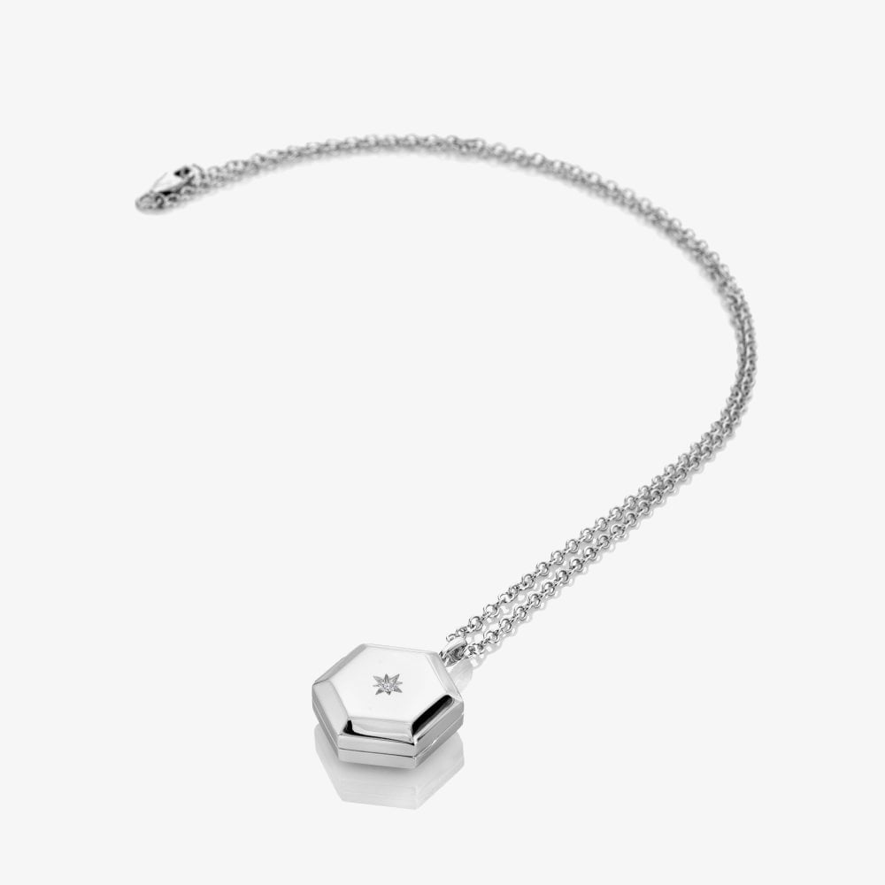 Hot Diamonds Silver Diamond Set Hexagon Locket Necklace DP1100