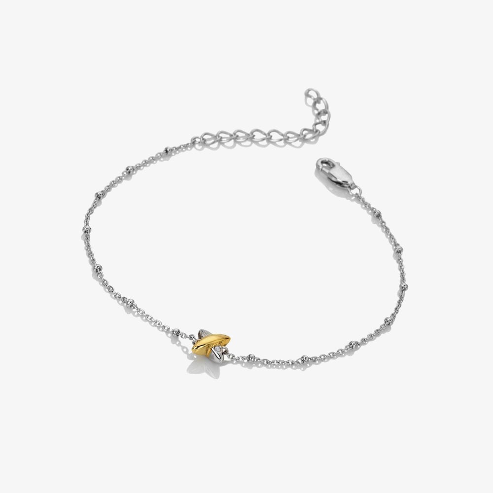 Hot Diamonds Coupled Two Tone Diamond Set Crossover Bracelet DL716