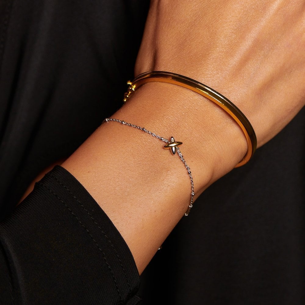 Hot Diamonds Coupled Two Tone Diamond Set Crossover Bracelet DL716