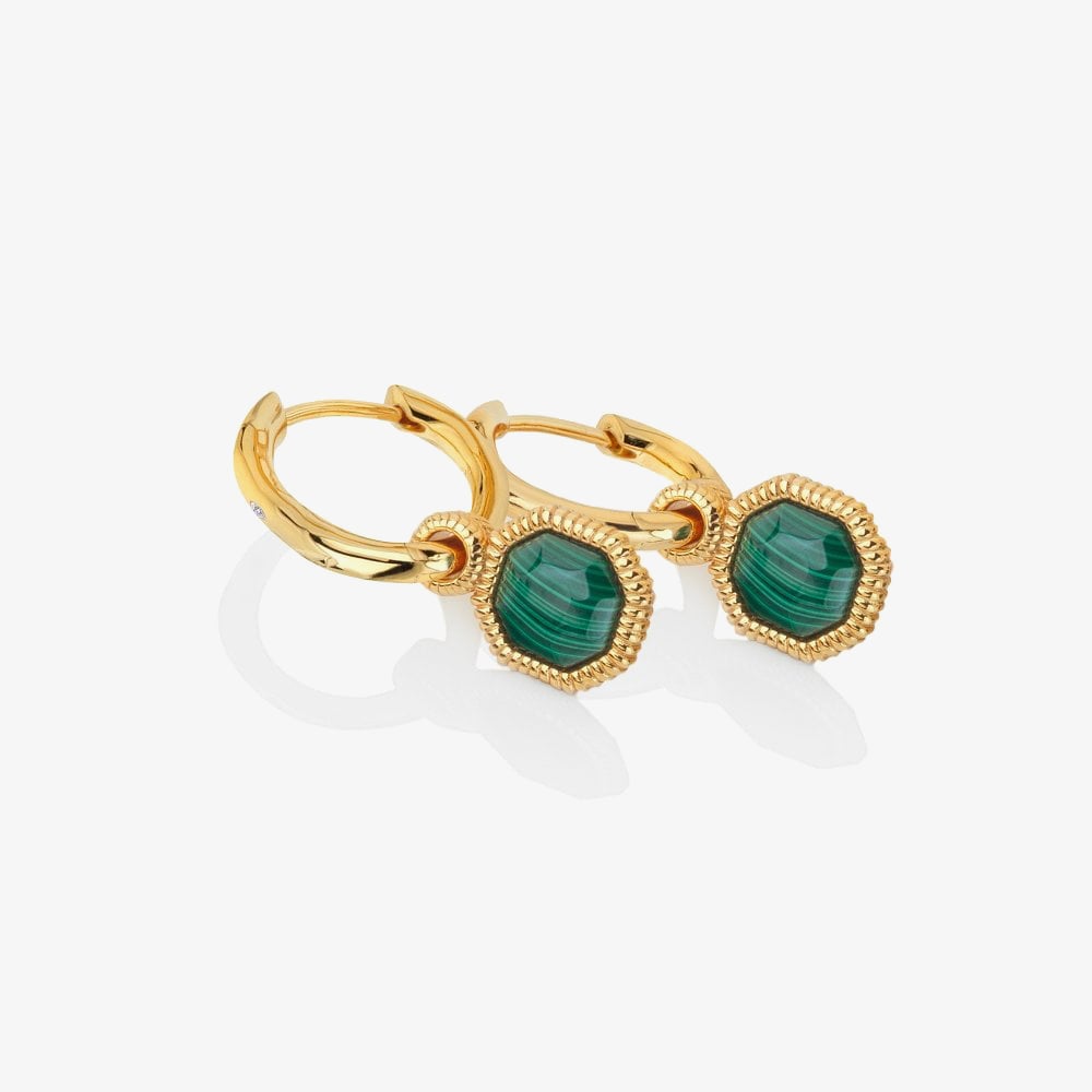 Hot Diamonds Revive 18ct Gold Plated Malachite Dropper Earrings DE676