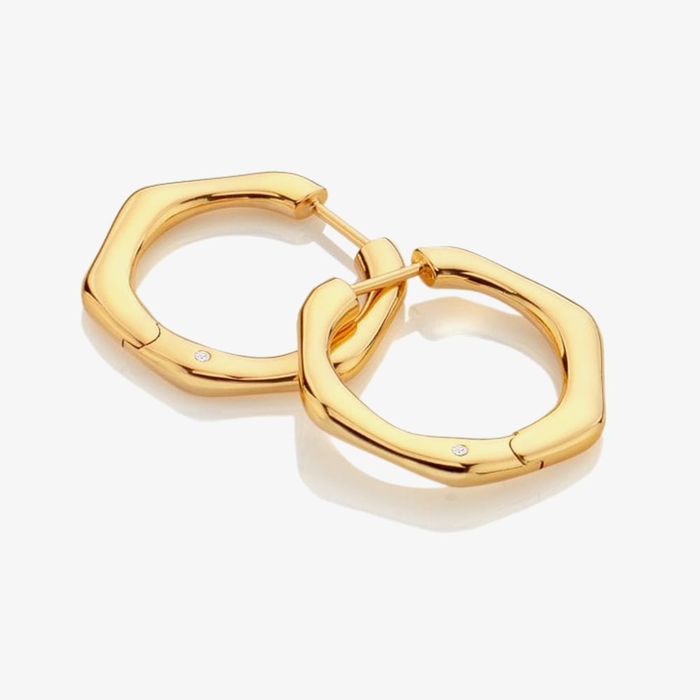 Hot Diamonds Fluid 18ct Gold Plated Diamond Hexagon Hoop Earrings DE726